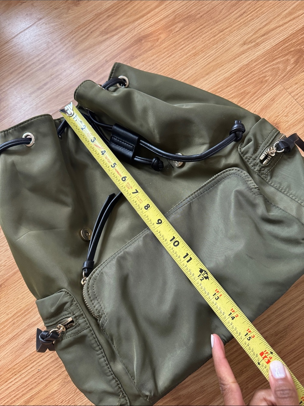 Olive Green Nylon Drawstring Backpack ✨ - Picture 8 of 9